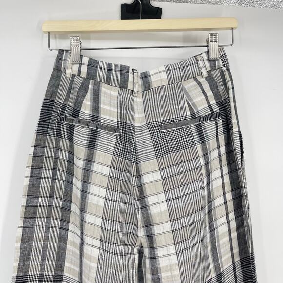 Reformation | NEW Vesta Plaid Linen Wide Leg Trousers Black White 0 - Picture 10 of 13